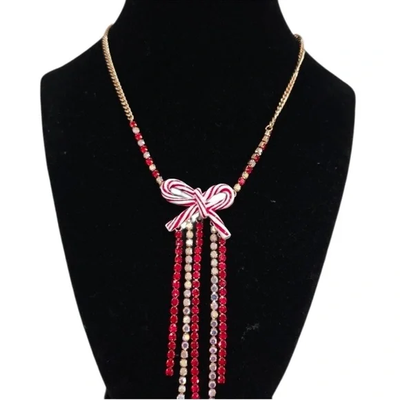 New Betsey Johnson Candy Cane Bow necklace - Picture 4 of 11